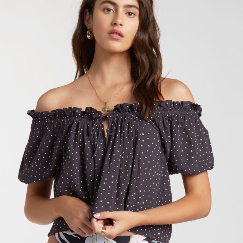 Billabong Scoop Neck Off The Shoulder Polka Dot Summer Beach Top Size L